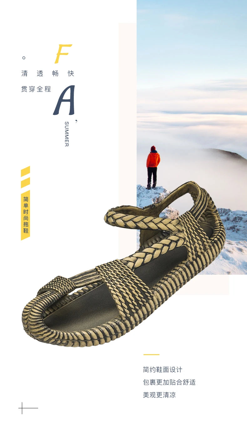 Summer Men's Straw Sandals Comfortable Flat Casual Flip-flop Shoes Men Wear-resistant Sandal for Men Outdoor Beach Shoes Size 47