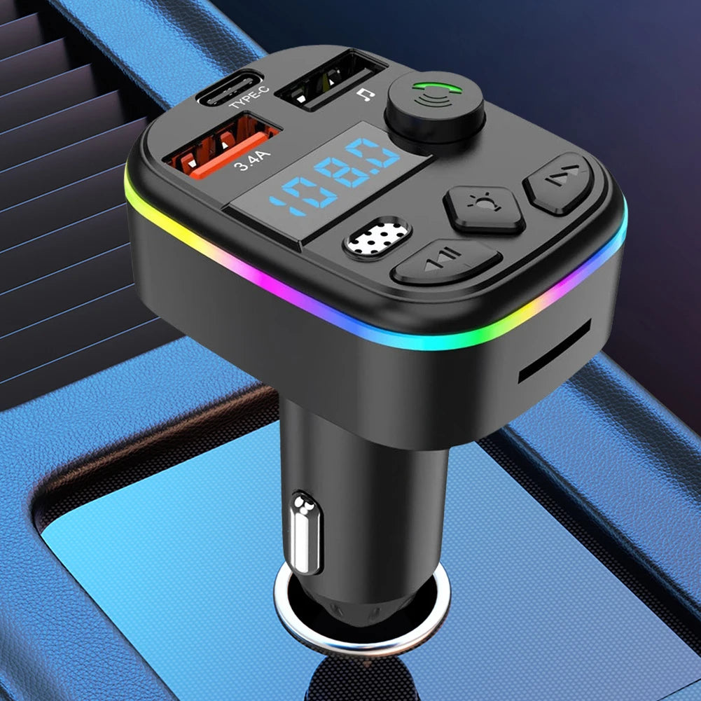 Hands Free Wireless Car Kit Car MP3 Player Bluetooth-Compatible 5.3 Support TF Card U Disk Cell Phone Charger Car FM Transmitter