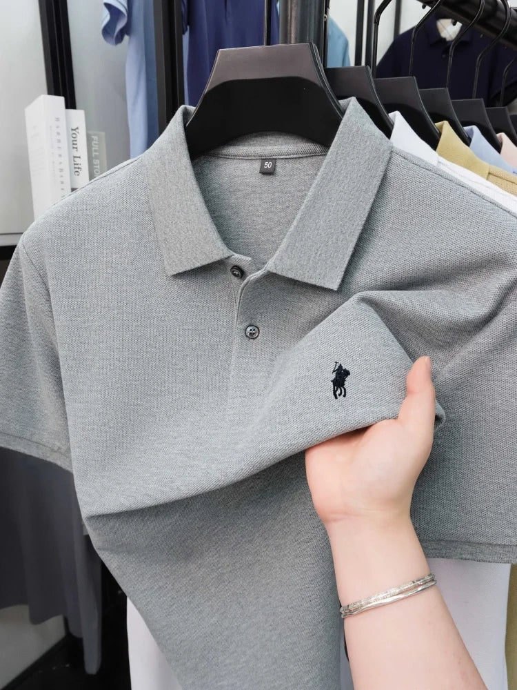 High end 100% cotton short sleeve polo shirt men's fashion luxury brand hot selling pony embroidery golf casual business T-shirt