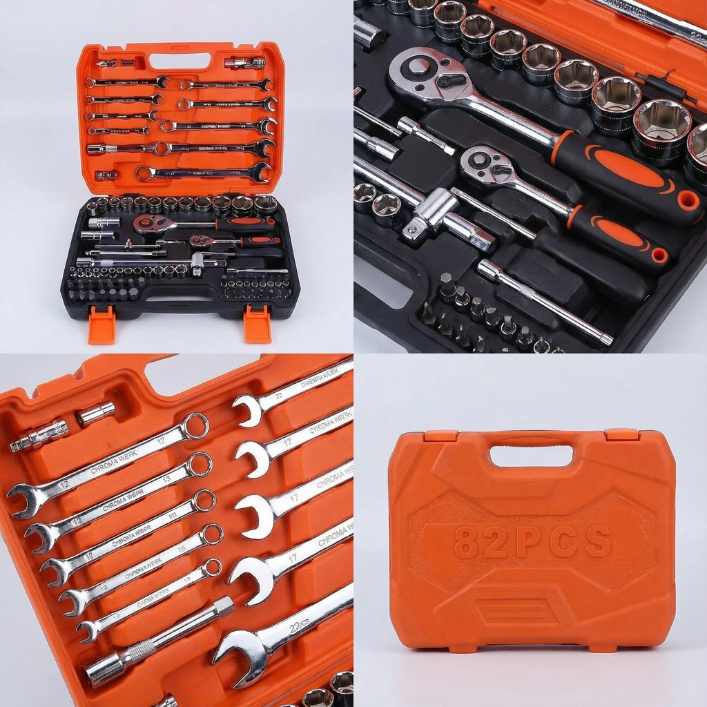 82-Piece Chrome Vanadium Steel Ratchet Wrench Socket Tool Set for Vehicle Repair - Ideal for DIY Enthusiasts, Mechanics, and Car
