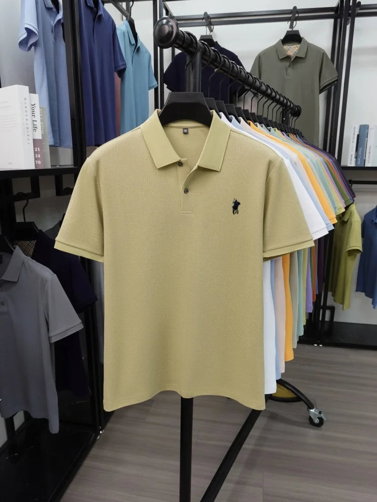 High end 100% cotton short sleeve polo shirt men's fashion luxury brand hot selling pony embroidery golf casual business T-shirt