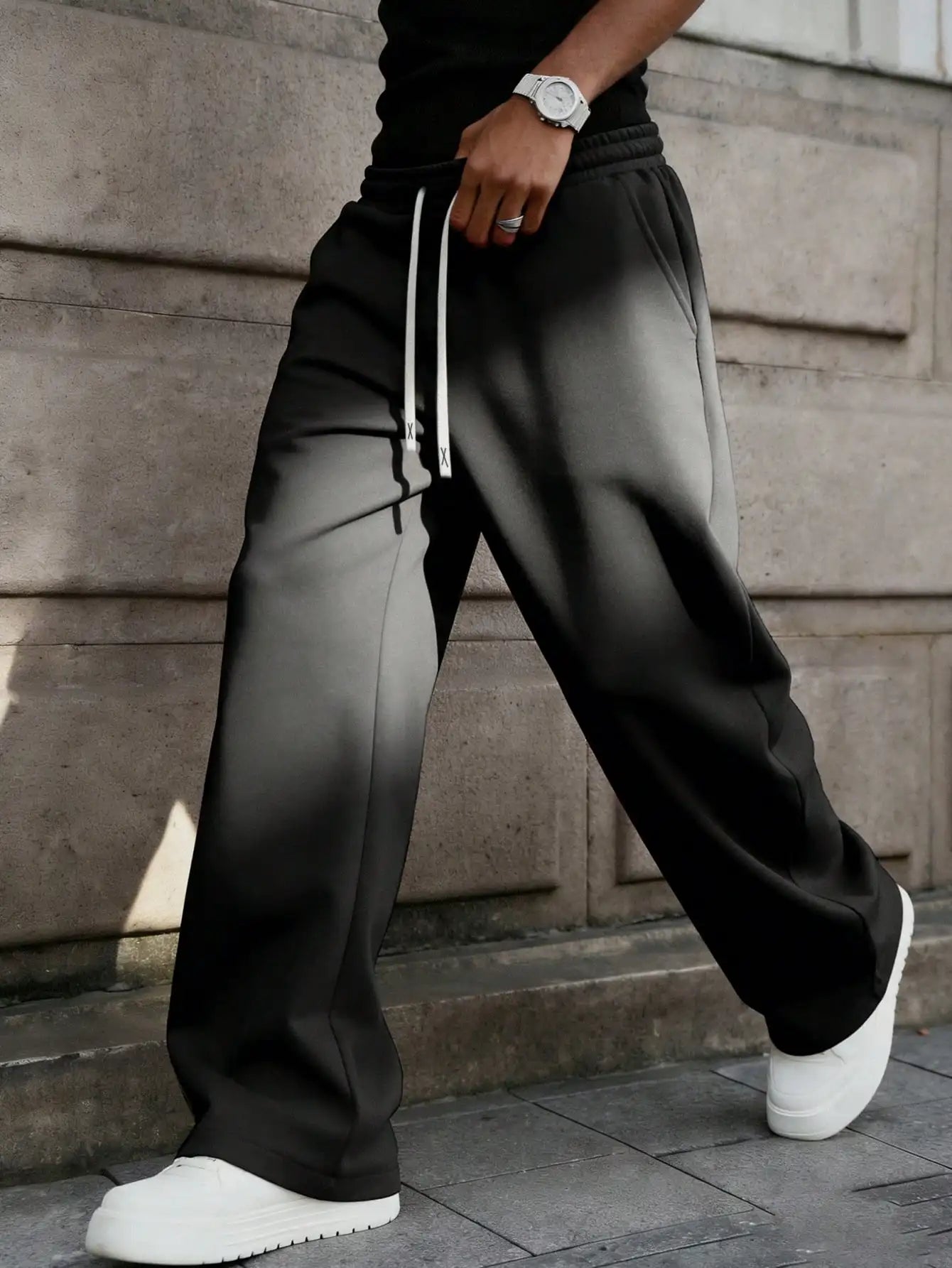 Men's Drawstring Waist Loose Wide Leg Casual Sweatpants For Autumn Winter Spring