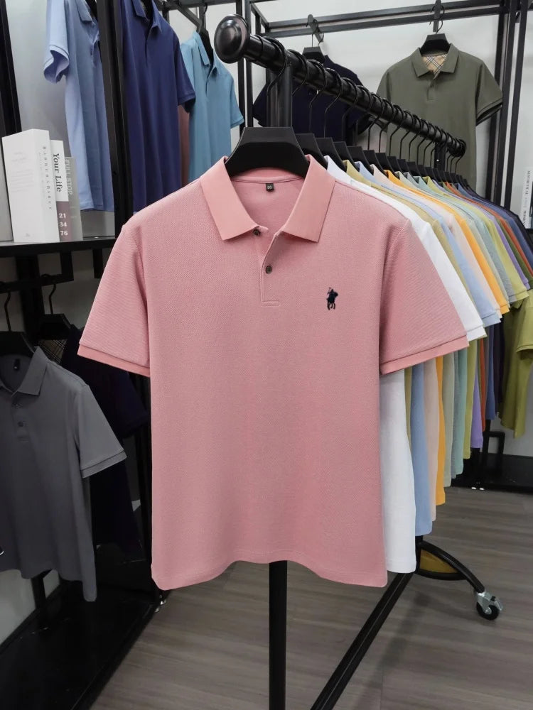 High end 100% cotton short sleeve polo shirt men's fashion luxury brand hot selling pony embroidery golf casual business T-shirt