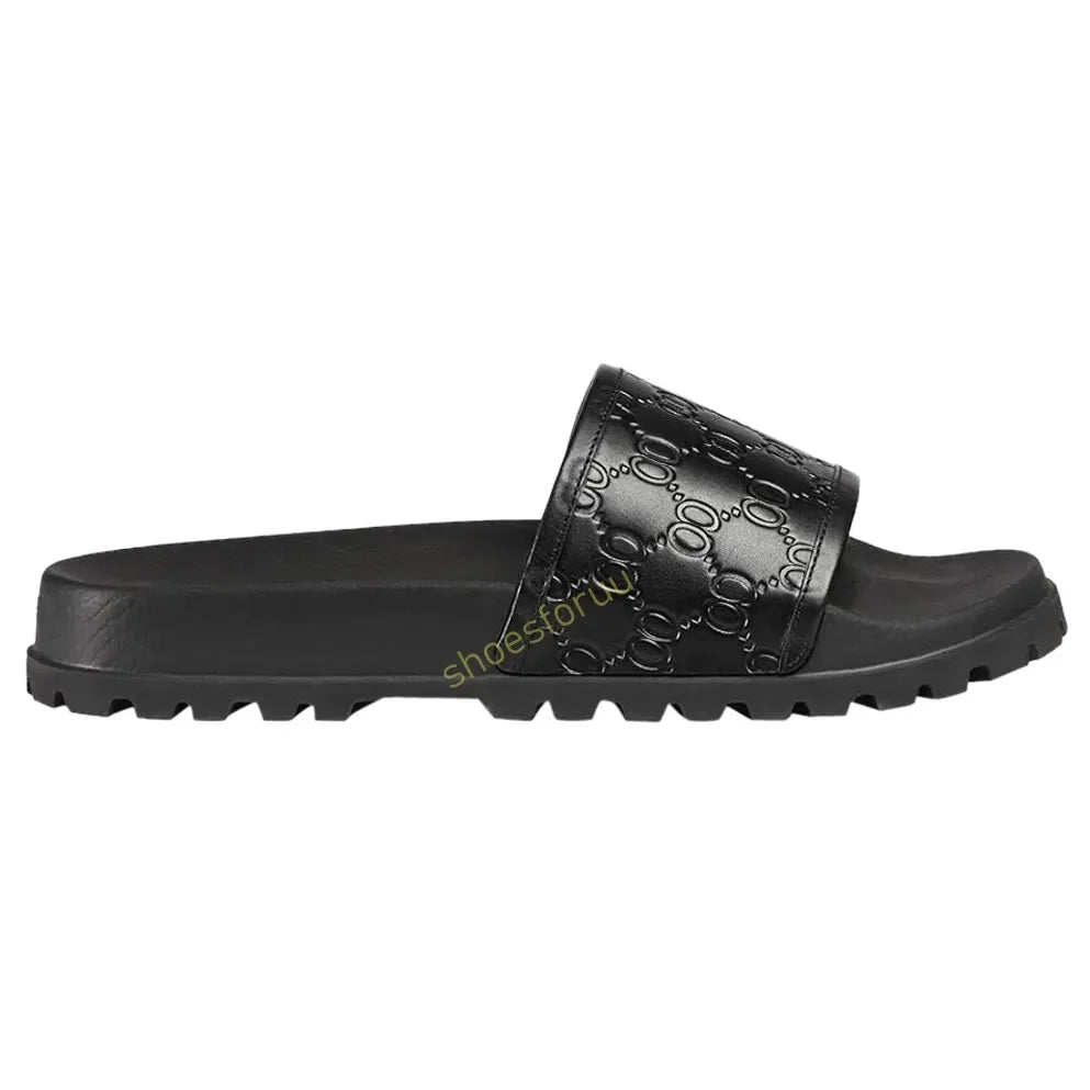 Designer Slippers Fashion Flat Slides Mens Womens claquettes Rubber Slide Sandal Black White Blooms Floral Flat Gear sole Luxury