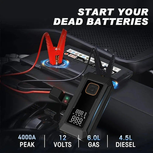 5-IN-1 Car Jump Starter with Air Compressor Peak 1500A Auto Battery Booster 150PSI Air Pump Portable Power Bank Tire Inflator