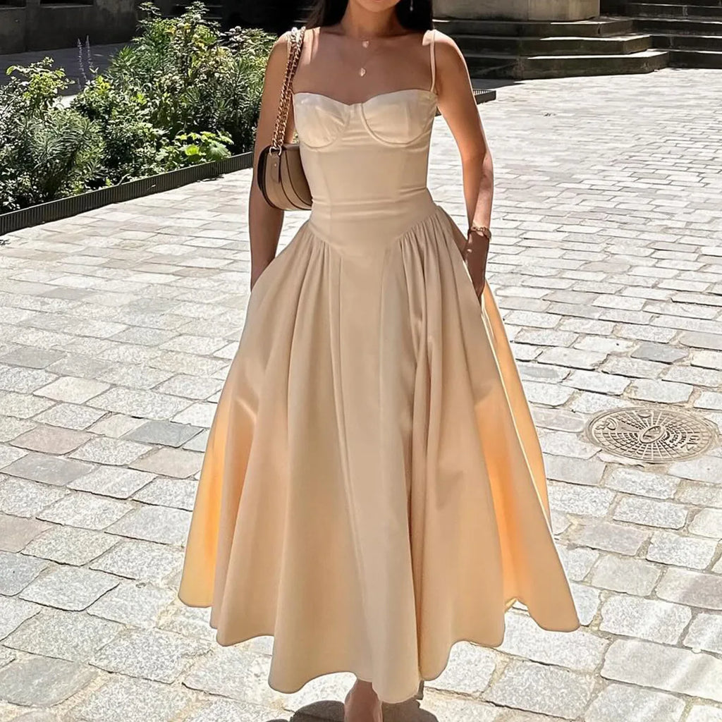 Suninheart Spaghetti Strap Summer Party Dresses 2025 New Arrivals Fit and Flare Elegant Midi Dress Red Night Date Dress