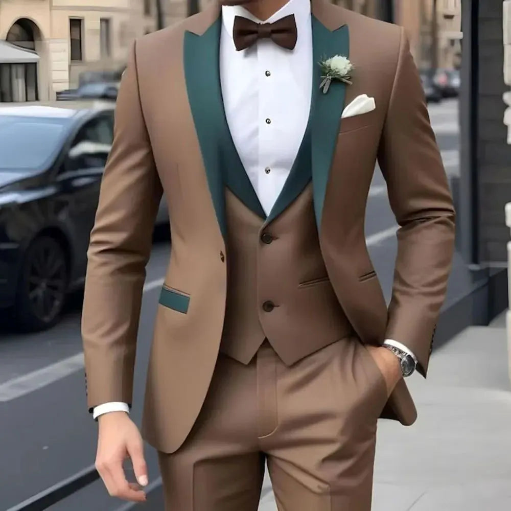 New Business Casual MC Wedding Groom Best Man Dress Jacquard Men's Suit Three-piece Set  Wedding Suits for Men  Mens Suits  Suit