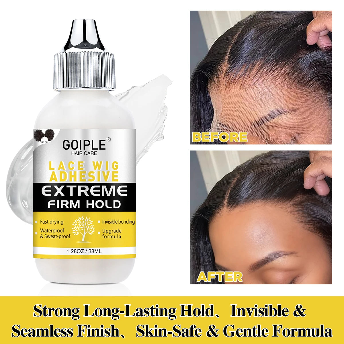 Wig Install & Styling Kit Waterproof Wig Glue Invisible Bonding for Long Lasting with Hair Wax Stick Tame Frizz Neat Edges
