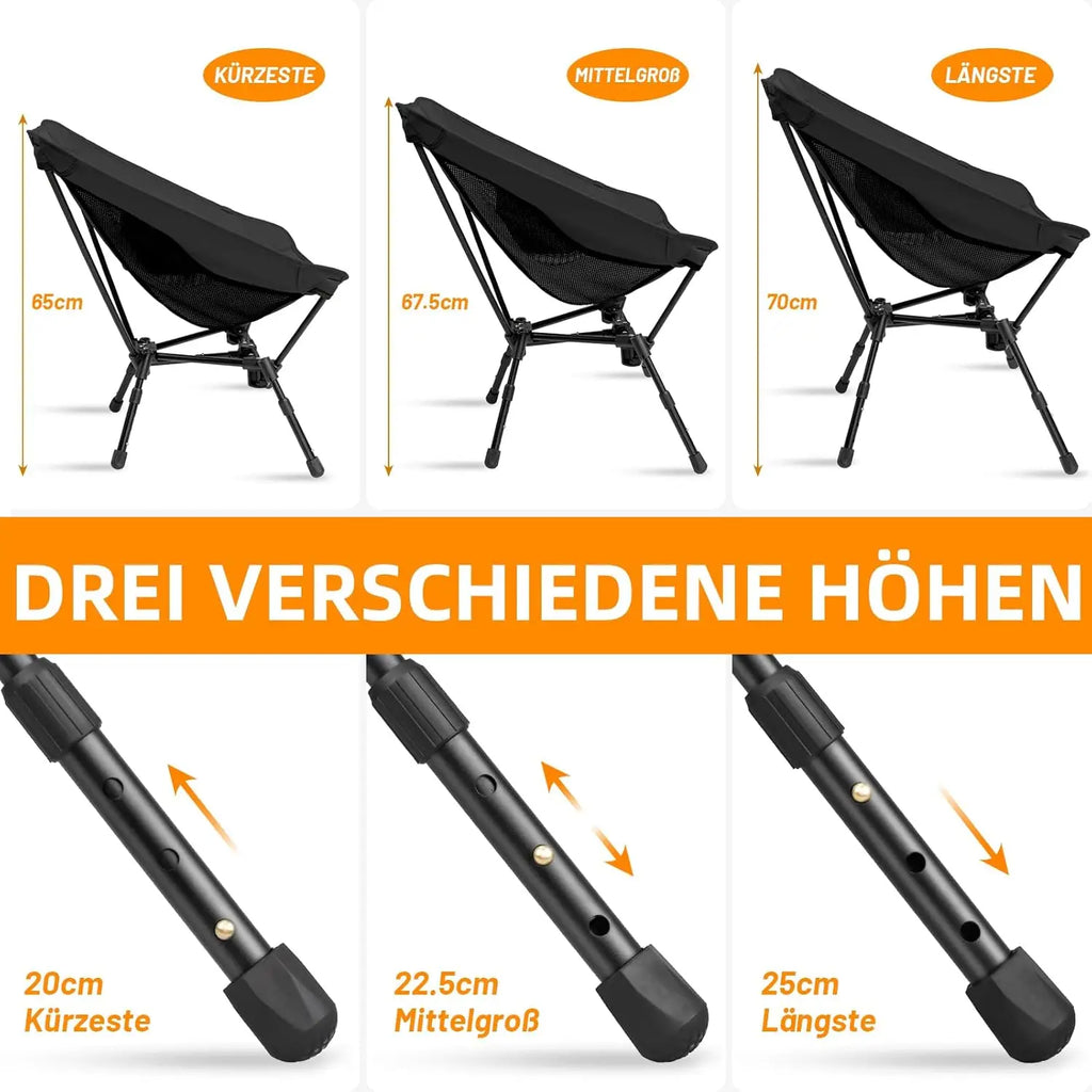 Foldable Camping Chair, Ultralight Portable Camping Chair, Small Pack Size Chair with Load Capacity 180 kg Load Capacity, Foldin