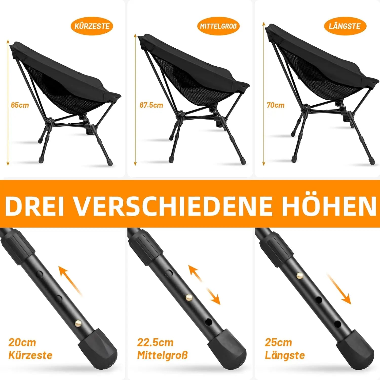 Foldable Camping Chair, Ultralight Portable Camping Chair, Small Pack Size Chair with Load Capacity 180 kg Load Capacity, Foldin