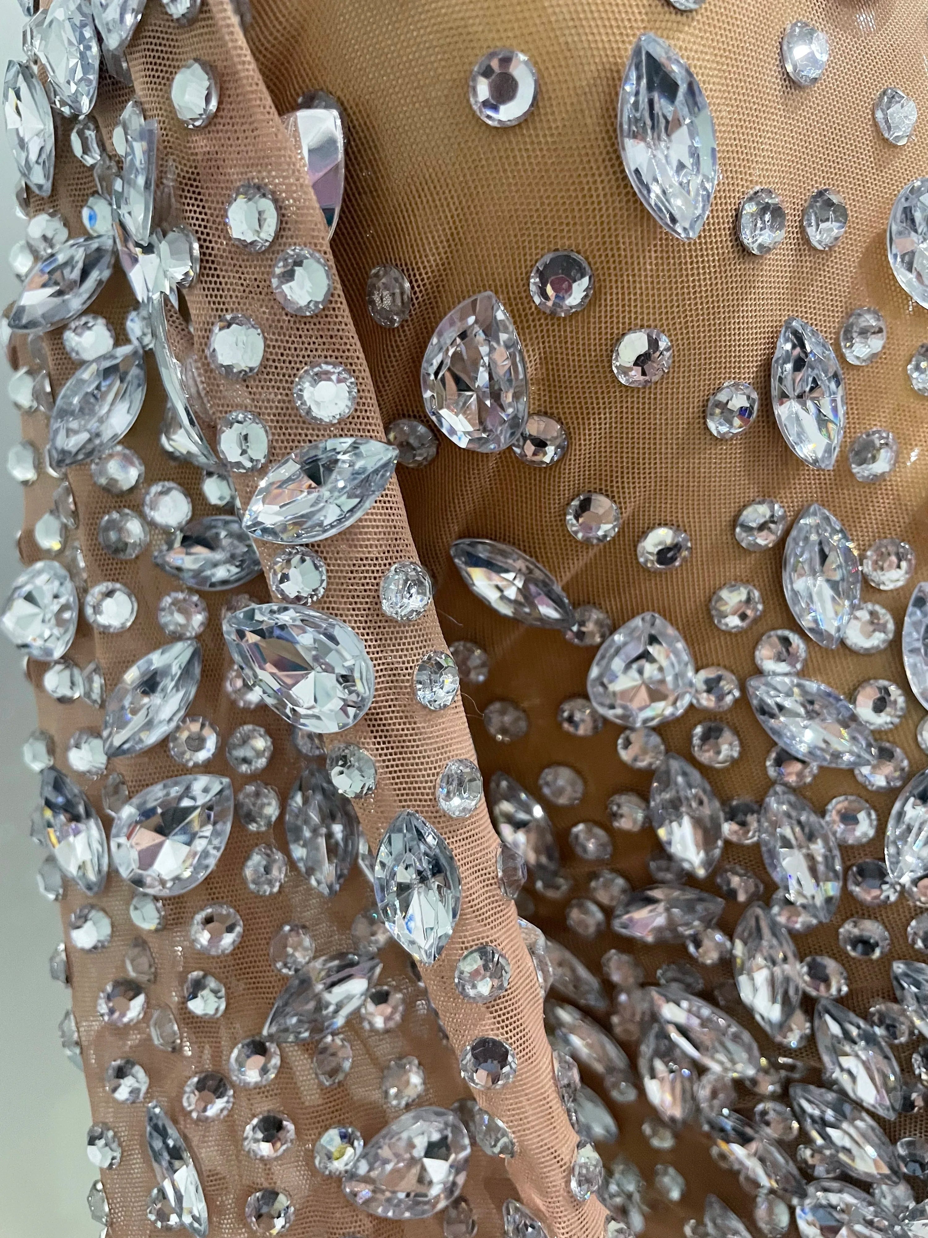 Sexy Shinny Rhinestone Stretch Mesh Transparent Long Dress 2025New Women Evening Birthday Party Prom Nightclub Singer Stage Wear