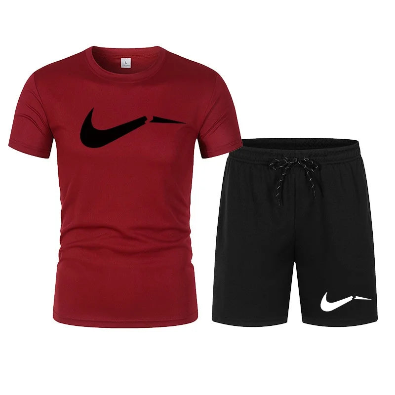 2026 men's summer T-shirt and shorts set, casual and fashionable short sleeved T-shirt combination, breathable sportswear