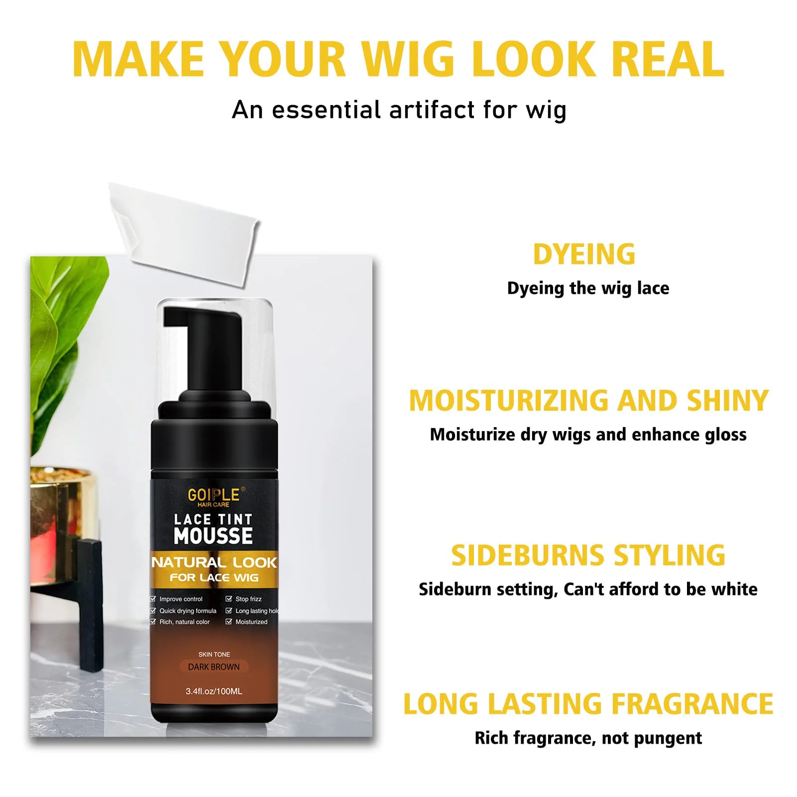 Lace Tint Mouse for Front Wigs And Orange Flavor Wax Stick for Broken Hair Flyaway Control Edge Control Wig Installation Kit Set