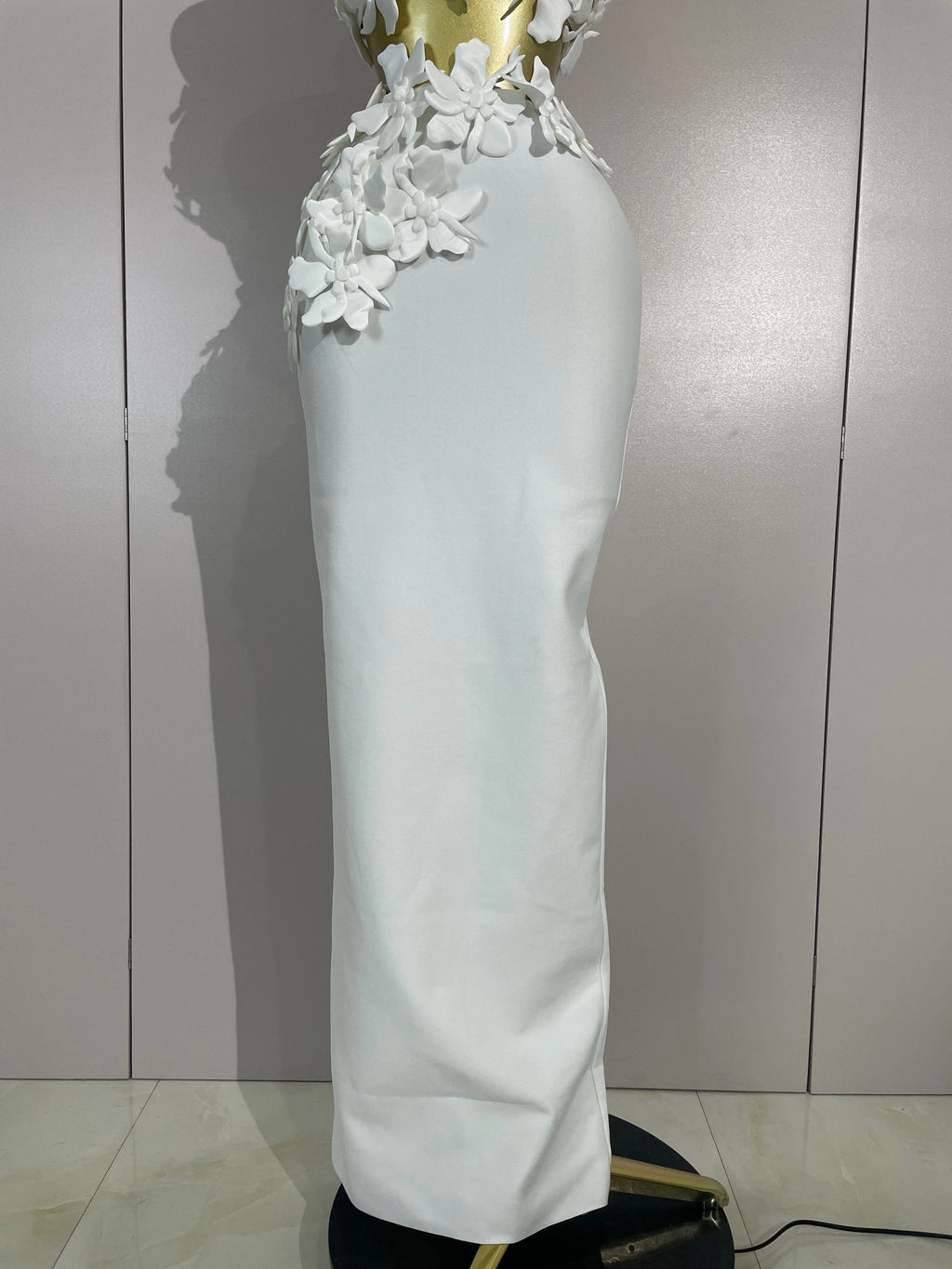 Women Sexy White Flowers V-Neck Tops Bodycon Long Dress Two Pieces Set Eveing Party Prom Gown Nightclub Celebrate Birthday Dress