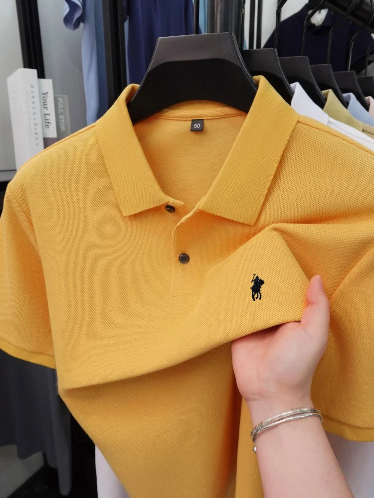 High end 100% cotton short sleeve polo shirt men's fashion luxury brand hot selling pony embroidery golf casual business T-shirt