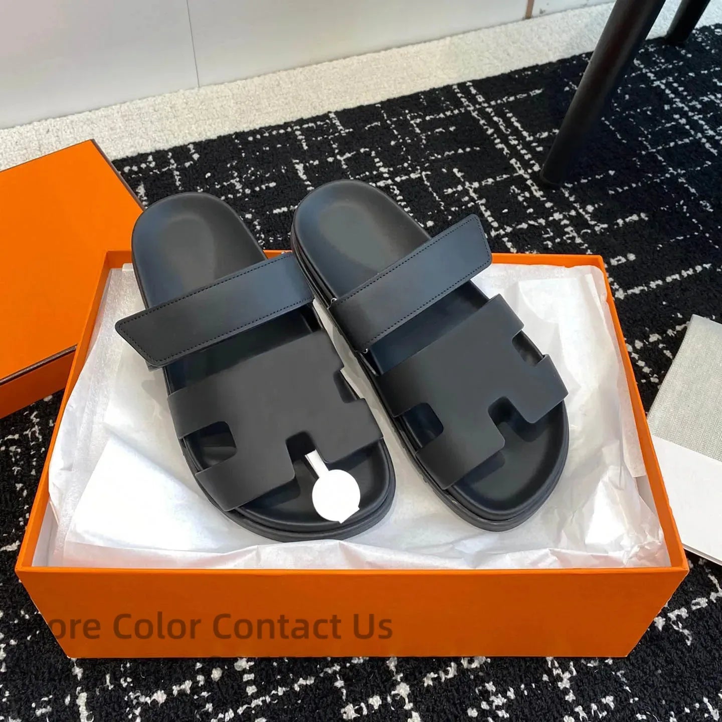 Designer O 'Blue Quality Outdoor Leisure Resort Beach Flats Leather Slippers Chype Season Classic Sandals Size