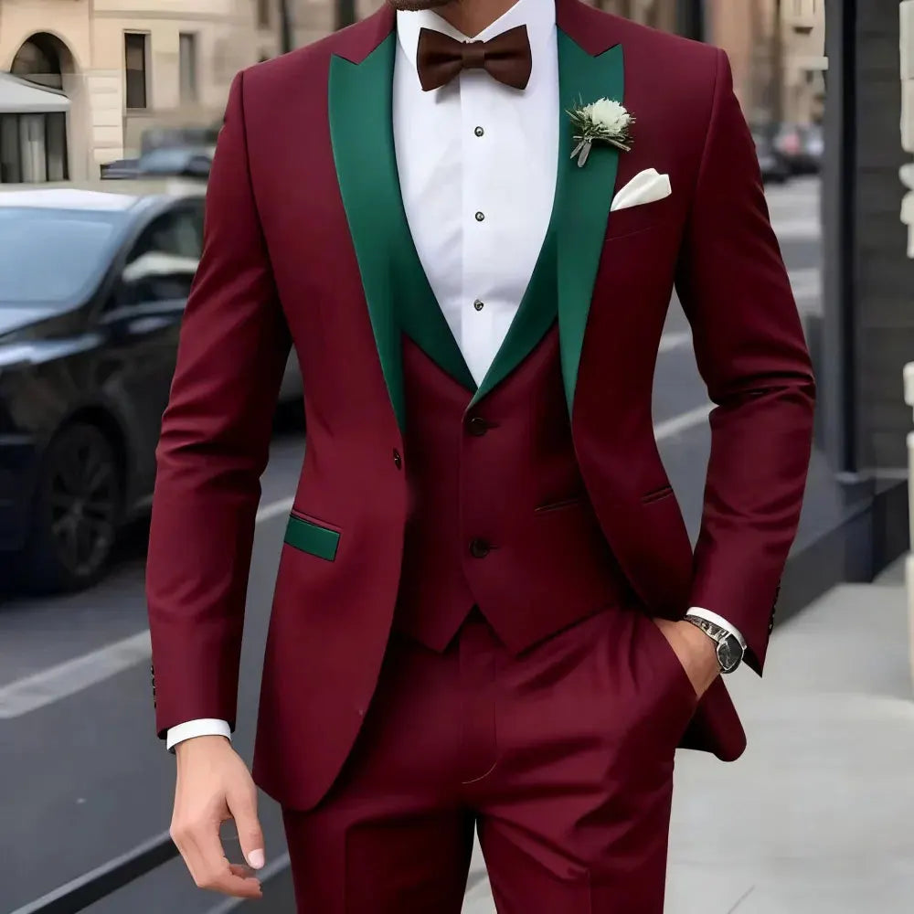 New Business Casual MC Wedding Groom Best Man Dress Jacquard Men's Suit Three-piece Set  Wedding Suits for Men  Mens Suits  Suit