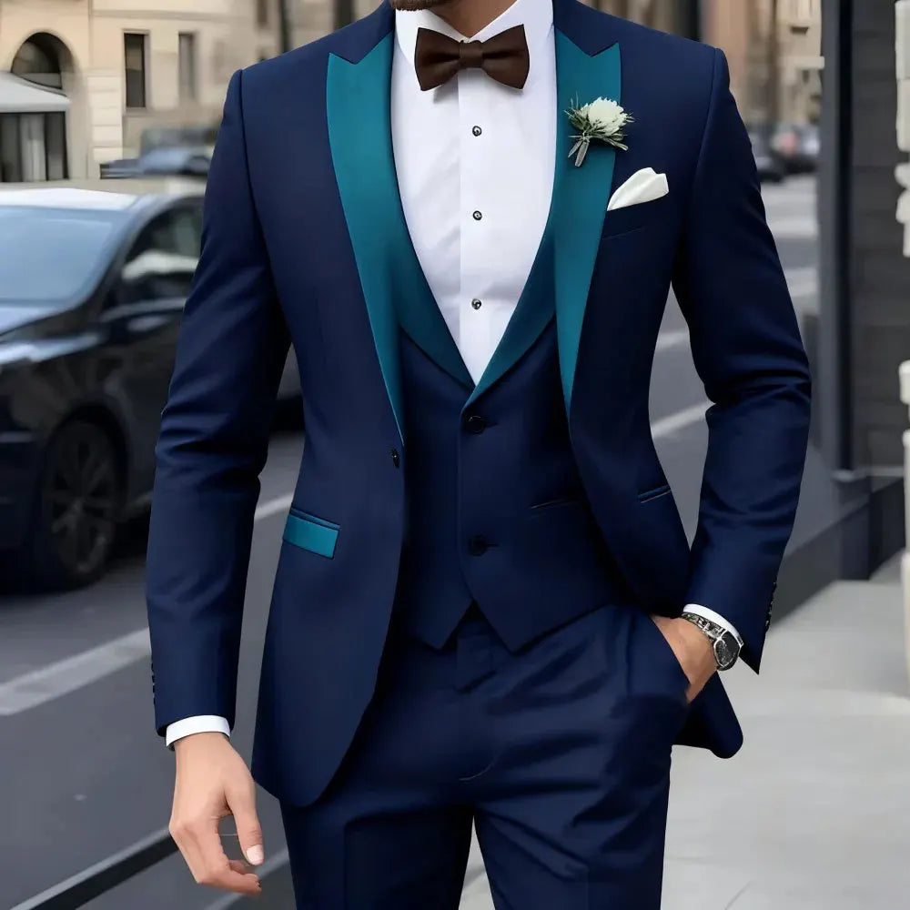 New Business Casual MC Wedding Groom Best Man Dress Jacquard Men's Suit Three-piece Set  Wedding Suits for Men  Mens Suits  Suit