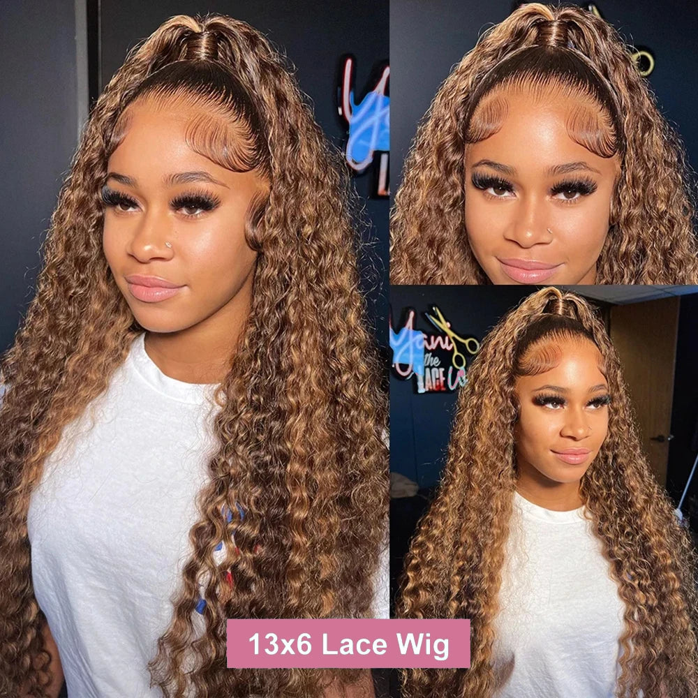 40 42 Inch Curly Highlight Wig Human Hair Colored 13x6 HD Deep Wave Frontal Wig 250% Honey Blond 13x4 Lace Front Wigs For Women