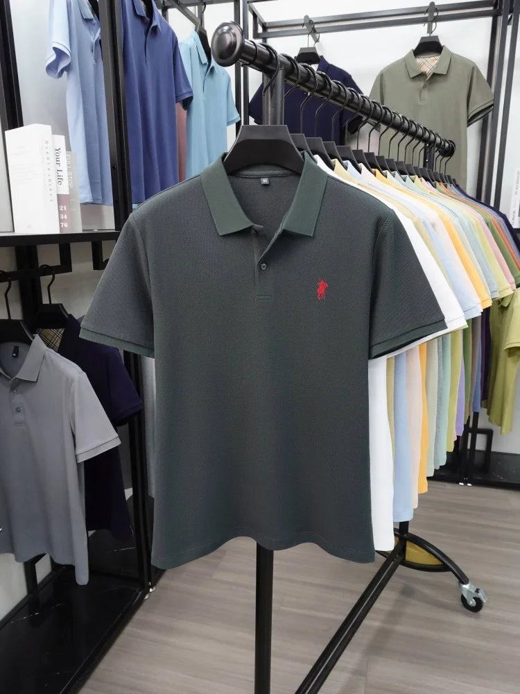 High end 100% cotton short sleeve polo shirt men's fashion luxury brand hot selling pony embroidery golf casual business T-shirt
