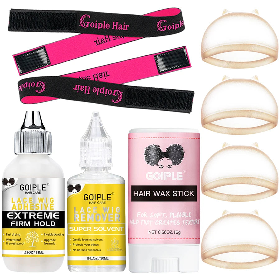 Wig Install & Styling Kit Waterproof Wig Glue Invisible Bonding for Long Lasting with Hair Wax Stick Tame Frizz Neat Edges