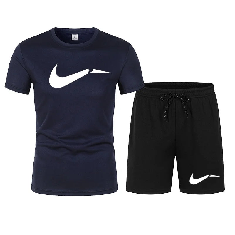 2026 men's summer T-shirt and shorts set, casual and fashionable short sleeved T-shirt combination, breathable sportswear