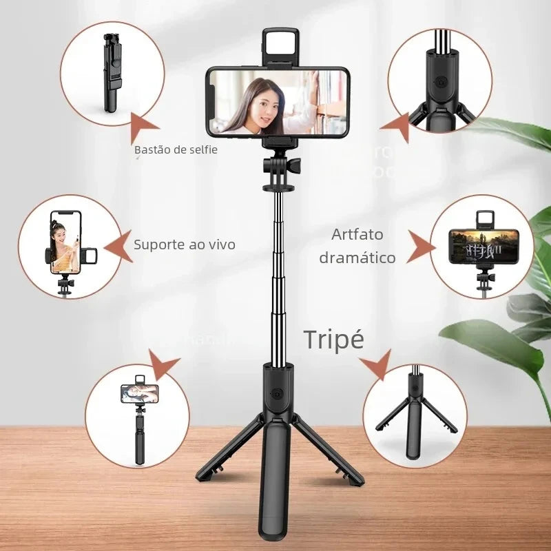 Portable Bluetooth Selfie Stick Retractable Multifunctional Phone HoldeTripod With Selfie light Wireless Remote Shutter stand