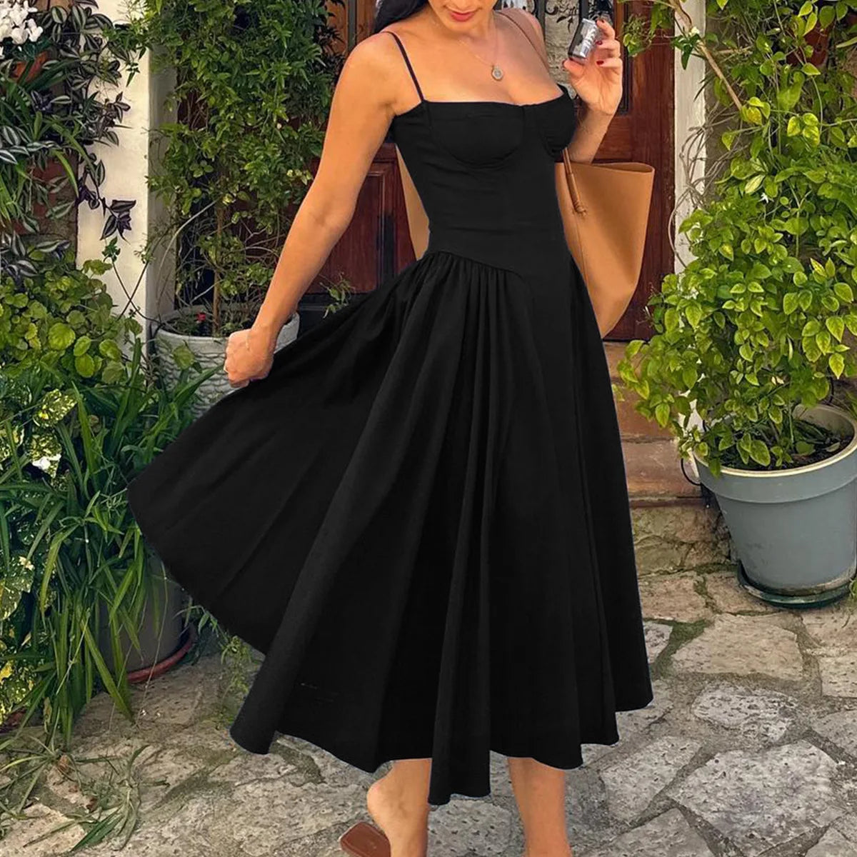 Suninheart Spaghetti Strap Summer Party Dresses 2025 New Arrivals Fit and Flare Elegant Midi Dress Red Night Date Dress