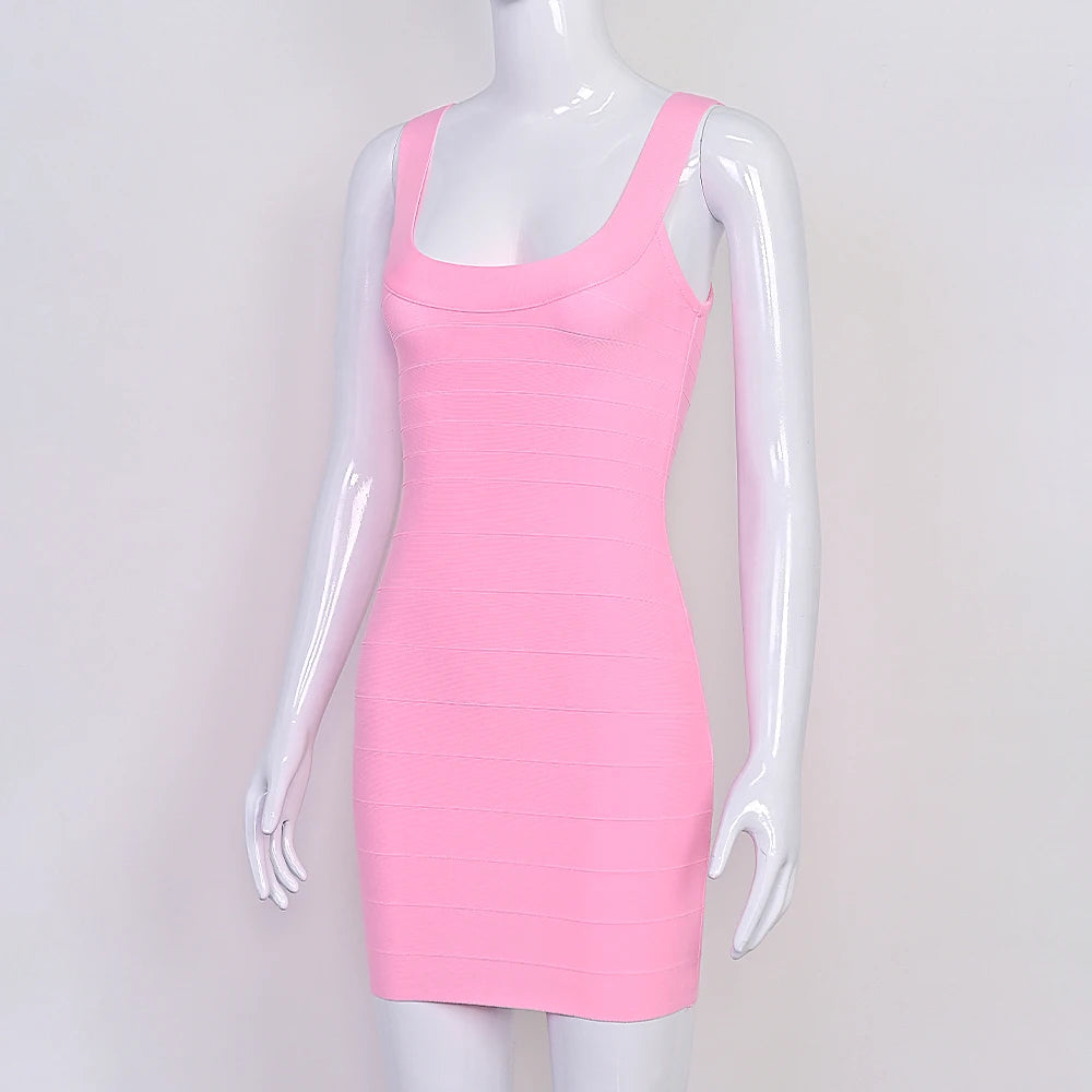 BEAUKEY New Trendy Pink Ginger Bandage Mini Party Dress Women Quality Sexy Bustier Backless Bodycon Dress Club Birthday Dress