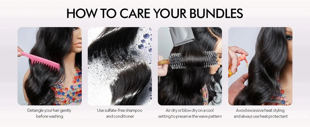 Body Wave Hair Bundles - Natural Black Brazilian Virgin Hair Weave 12A Unprocessed Hair Extensions.