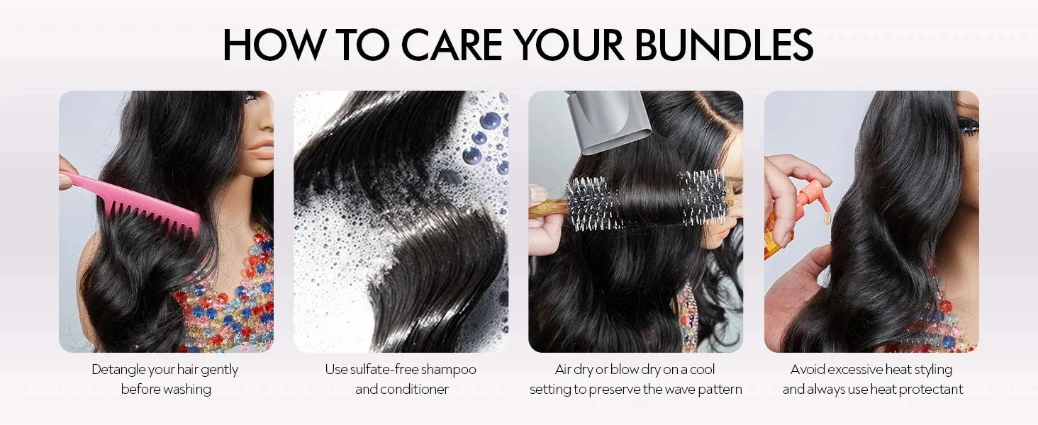 Body Wave Hair Bundles - Natural Black Brazilian Virgin Hair Weave 12A Unprocessed Hair Extensions.