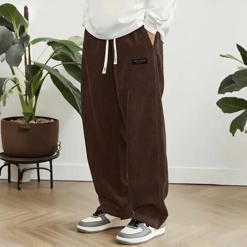 2026New Mens Corduroy Casual Pants Fashion Loose Fit Baggy Pants Straight Sweatpants Elastic Waist Drawstring Outdoor Streetwear