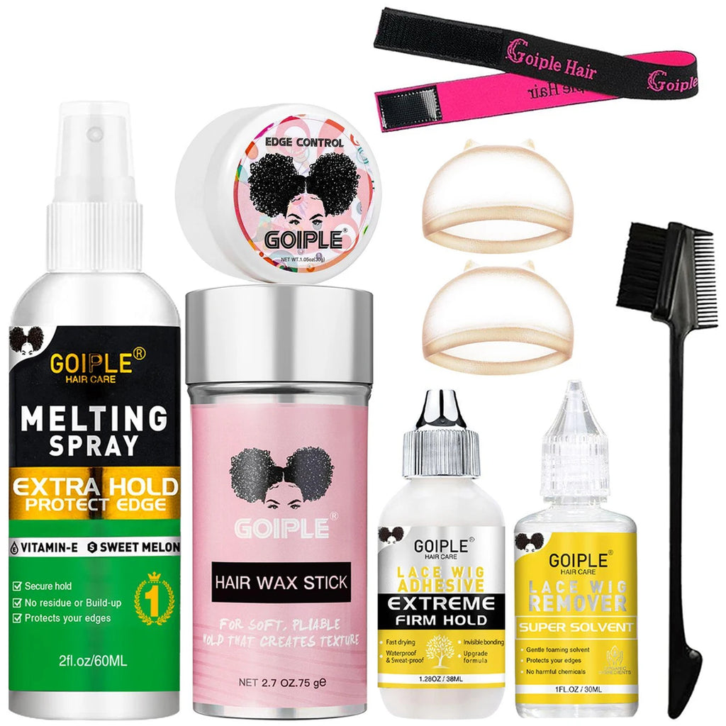 GOIPLE Melting Spray Lace Wig Installation Kit Extra Hold Wig Glue Spray, Waterproof lace glue, Hair Wax stick, Wig Remover
