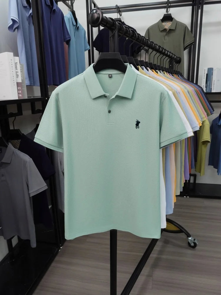 High end 100% cotton short sleeve polo shirt men's fashion luxury brand hot selling pony embroidery golf casual business T-shirt