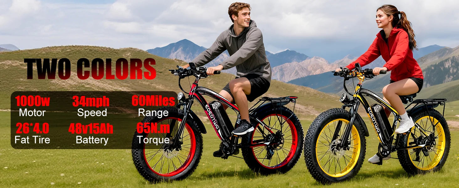 EOEOTWO 1500W Electric Bike 48V 15Ah Battery 26" 4.0 Fat Tire Ebike 34MPH High Speed Mountain Bicycle Off-Road Snow Bike for Adults