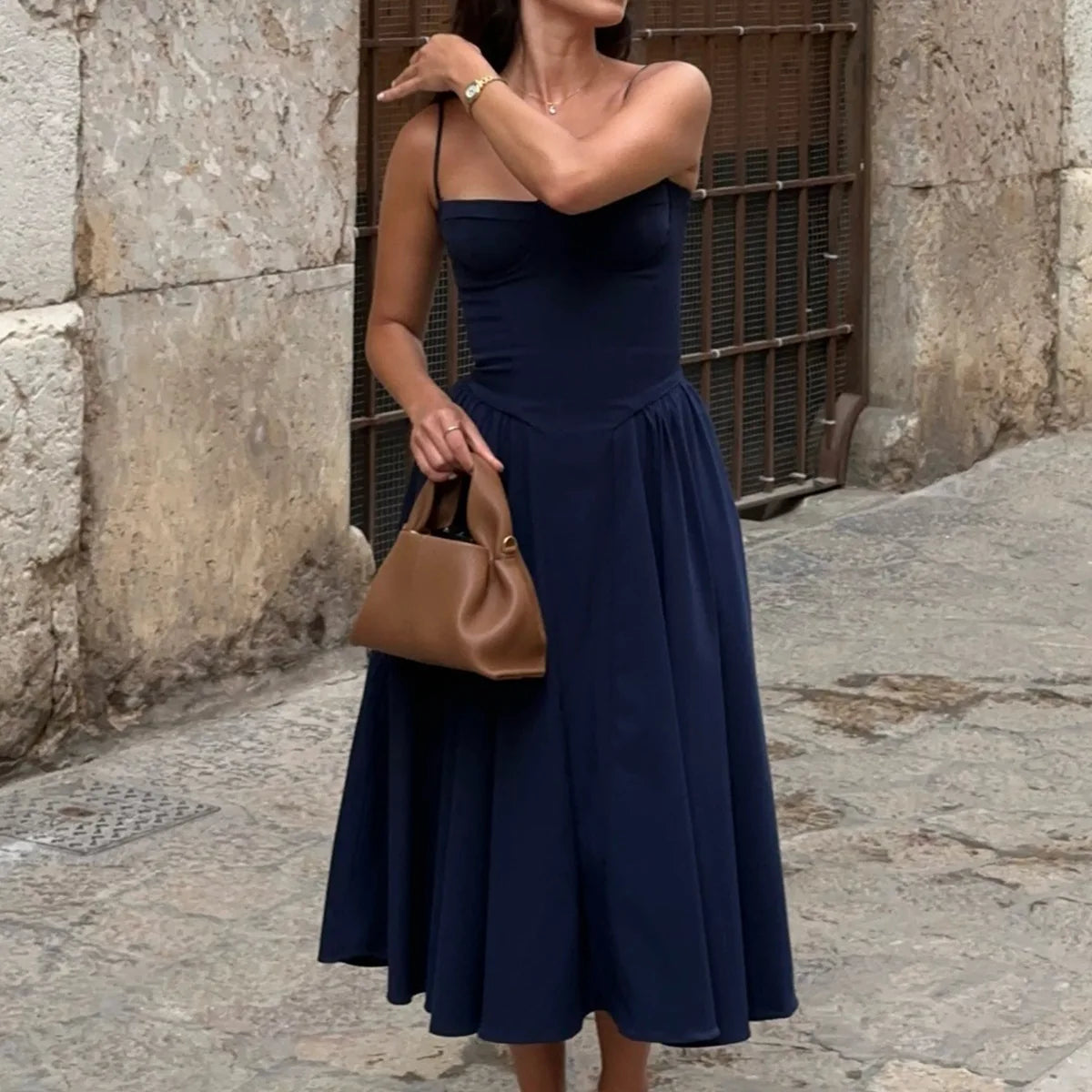 Suninheart Spaghetti Strap Summer Party Dresses 2025 New Arrivals Fit and Flare Elegant Midi Dress Red Night Date Dress