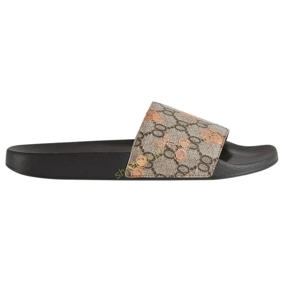 Designer Slippers Fashion Flat Slides Mens Womens claquettes Rubber Slide Sandal Black White Blooms Floral Flat Gear sole Luxury
