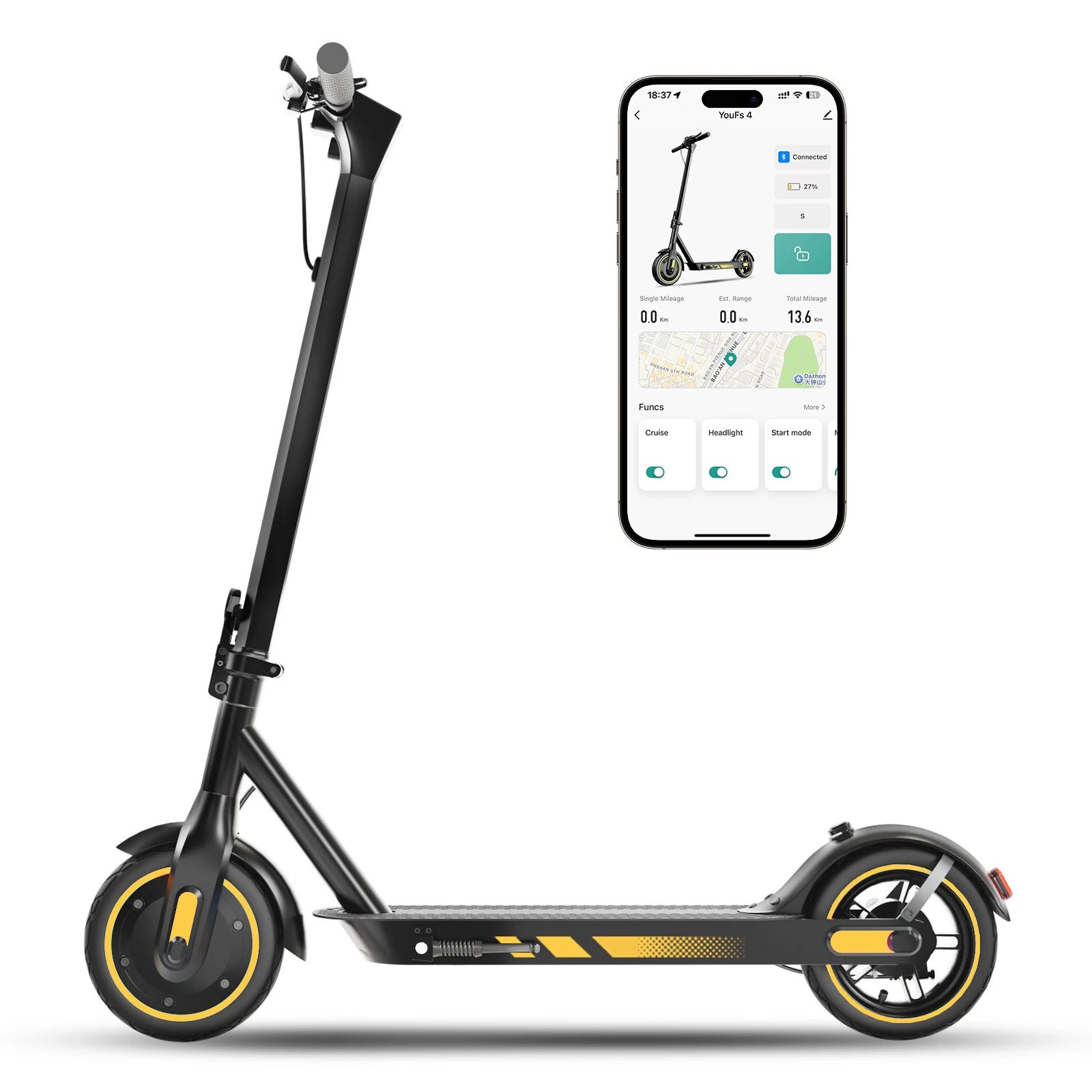 HiQiS V10 E-scooter 500W Motor 36V 10.5Ah 25 MPH Speed 22 Mile Range Foldable E-scooter 10 Inch Air Tire Electric Scooter
