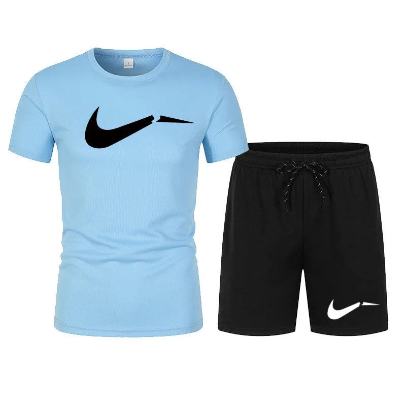 2026 men's summer T-shirt and shorts set, casual and fashionable short sleeved T-shirt combination, breathable sportswear