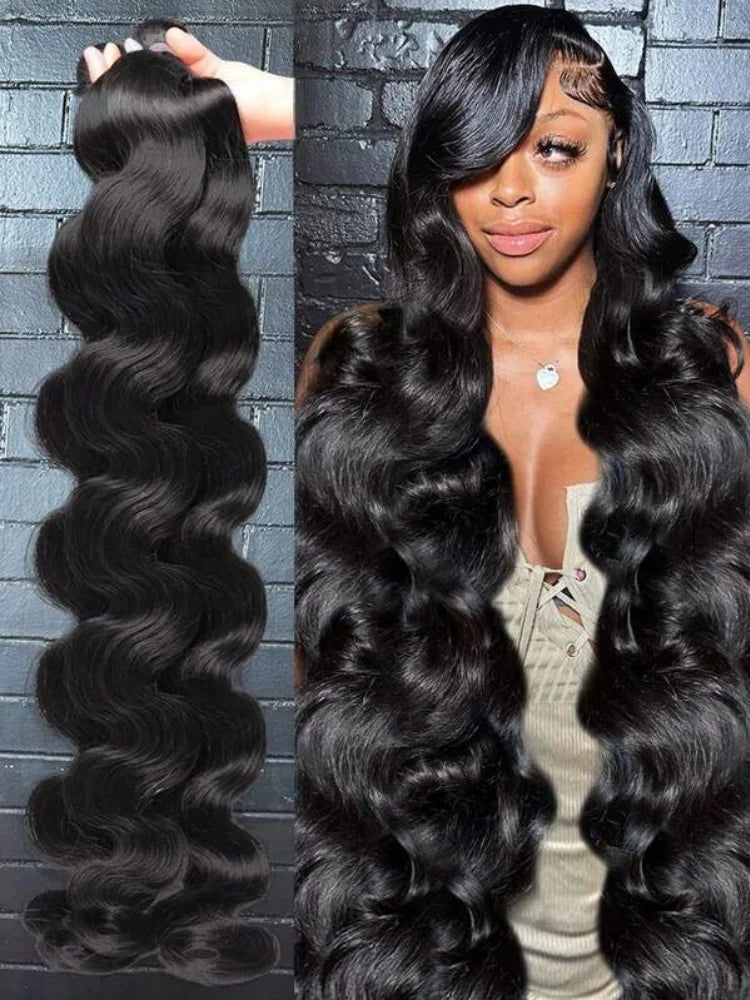 Body Wave Hair Bundles - Natural Black Brazilian Virgin Hair Weave 12A Unprocessed Hair Extensions.