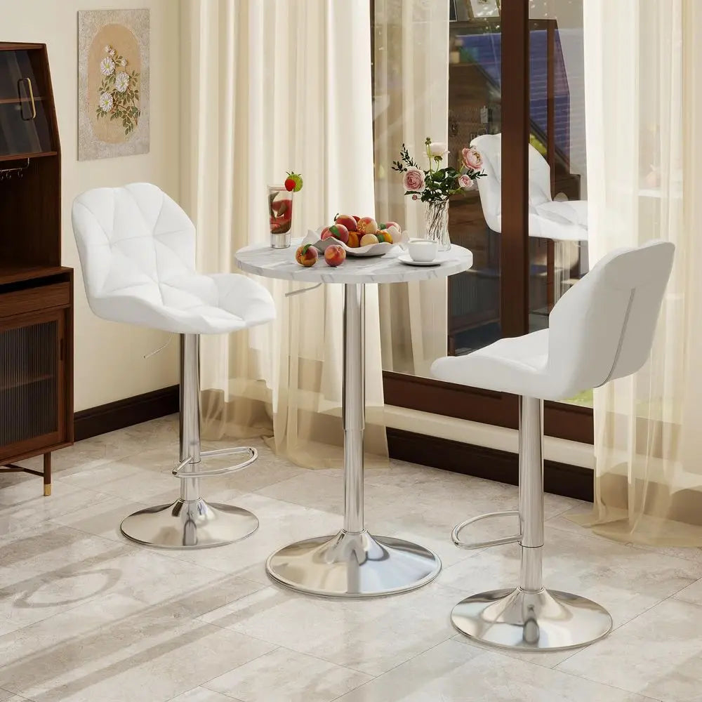 Bar Table and Chair Set of 3 Adjustable Round Pub Desk and 2 Swivel Counter Height Barstools  Liv