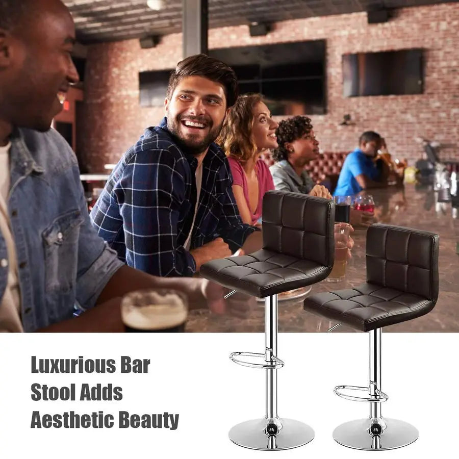 Adjustable Height PU Leather Barstools Set of 2, Brown Liv