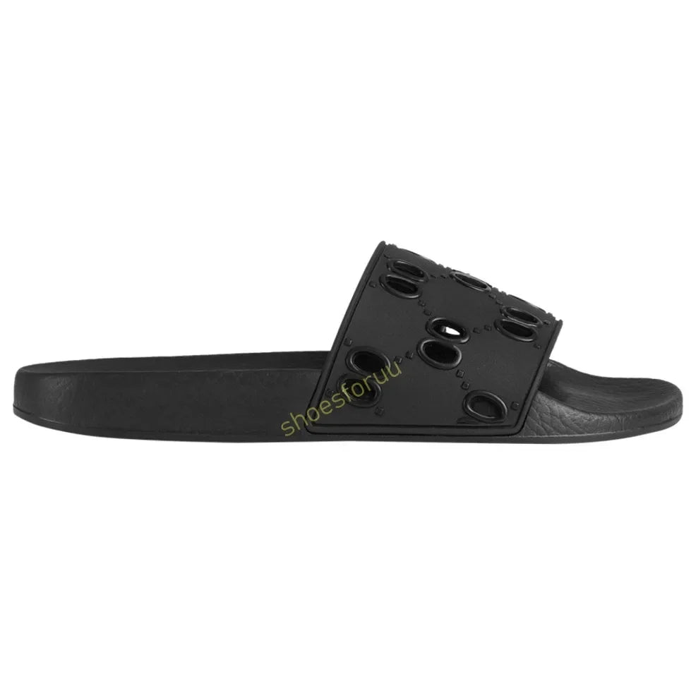Designer Slippers Fashion Flat Slides Mens Womens claquettes Rubber Slide Sandal Black White Blooms Floral Flat Gear sole Luxury