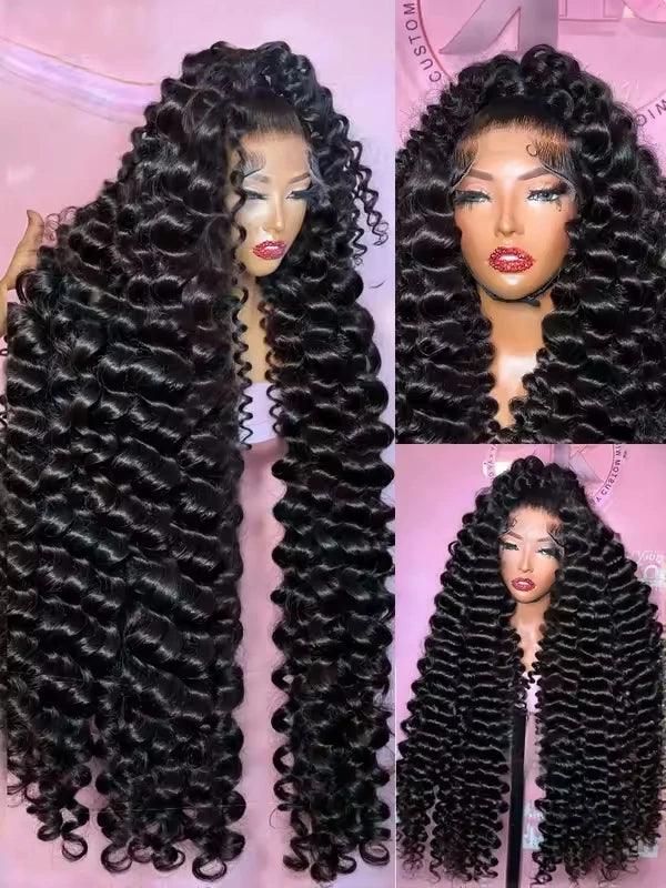 Deep Wave Human Hair Wig 13x4 Lace Front Wig For Women 200% Density Pre-Plucked With Baby Hair Transparent Lace Wig 22 Inch