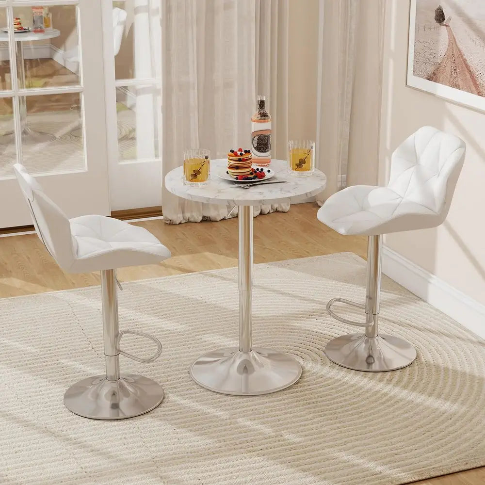 Bar Table and Chair Set of 3 Adjustable Round Pub Desk and 2 Swivel Counter Height Barstools  Liv