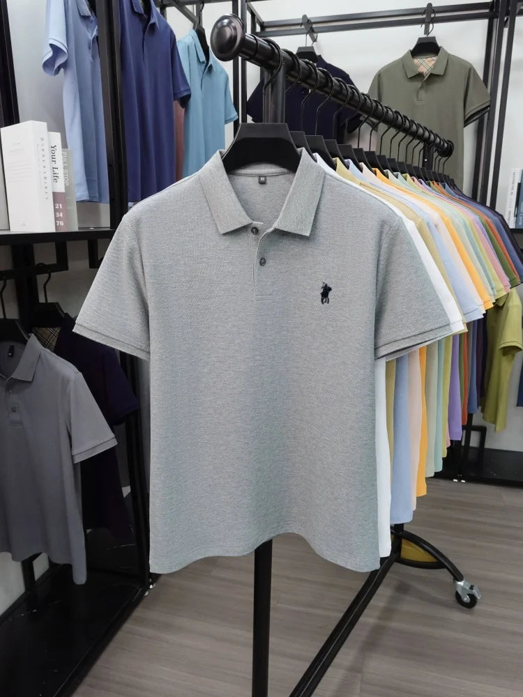 High end 100% cotton short sleeve polo shirt men's fashion luxury brand hot selling pony embroidery golf casual business T-shirt