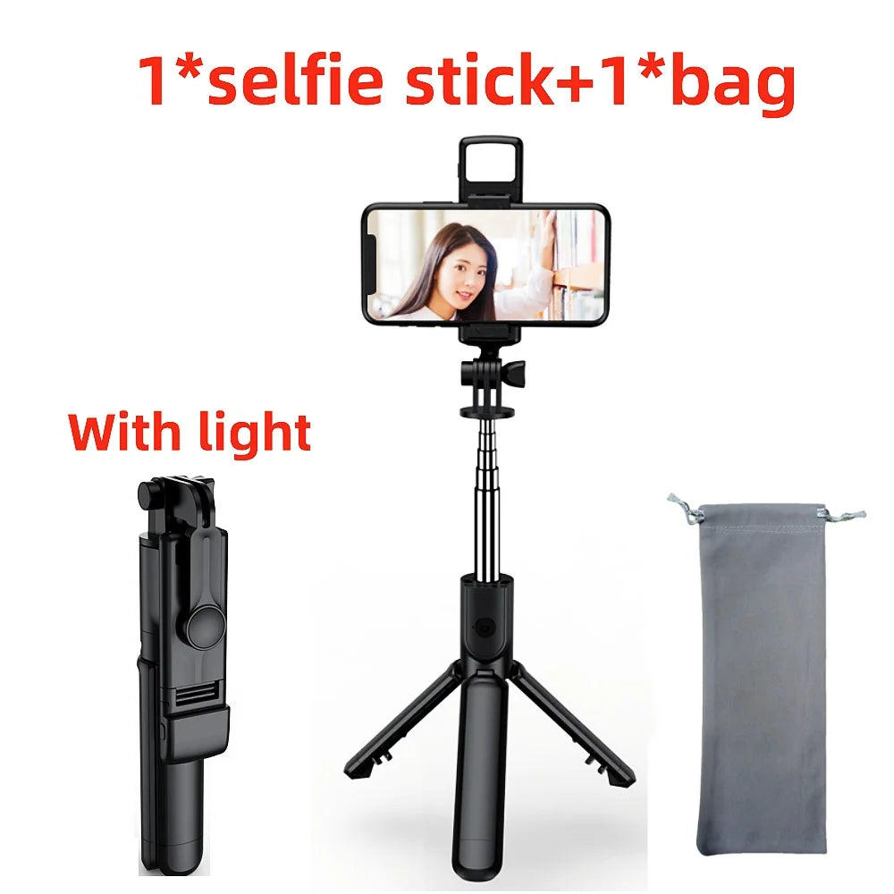 Portable Bluetooth Selfie Stick Retractable Multifunctional Phone HoldeTripod With Selfie light Wireless Remote Shutter stand