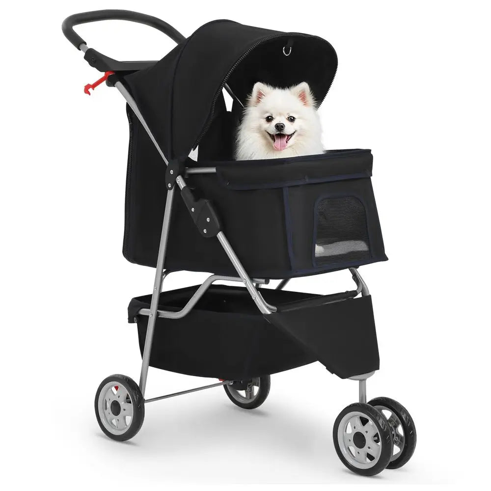 3Wheel Pet Stroller Dog and Cat Stroller Breathable Mesh Lightweight Travel Carrier Waterproof amp Foldable Design Storage Bask