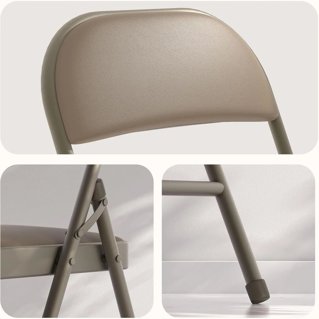 4 Pack Folding Chairs with Padded Vinyl Cushion Chairs with Comfortable Cushion and Durable Steel Frame Kahki Vinyl 4 Pack