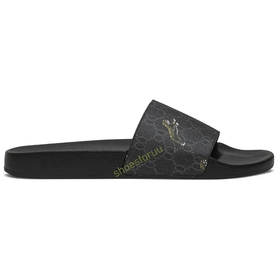 Designer Slippers Fashion Flat Slides Mens Womens claquettes Rubber Slide Sandal Black White Blooms Floral Flat Gear sole Luxury